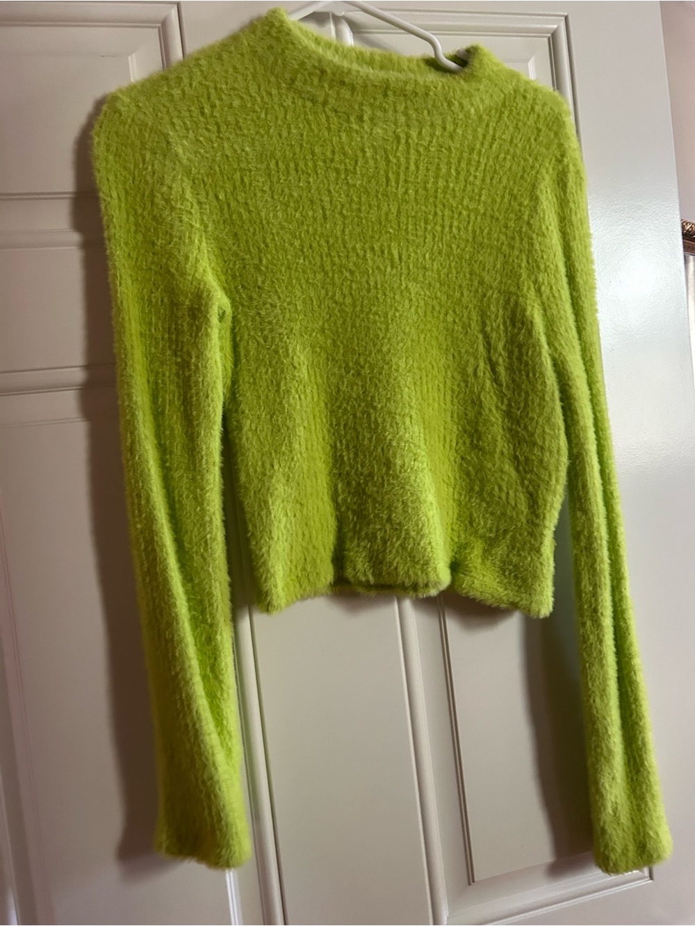 Anthropologie Neon Lime Fuzzy Crewneck Sweater